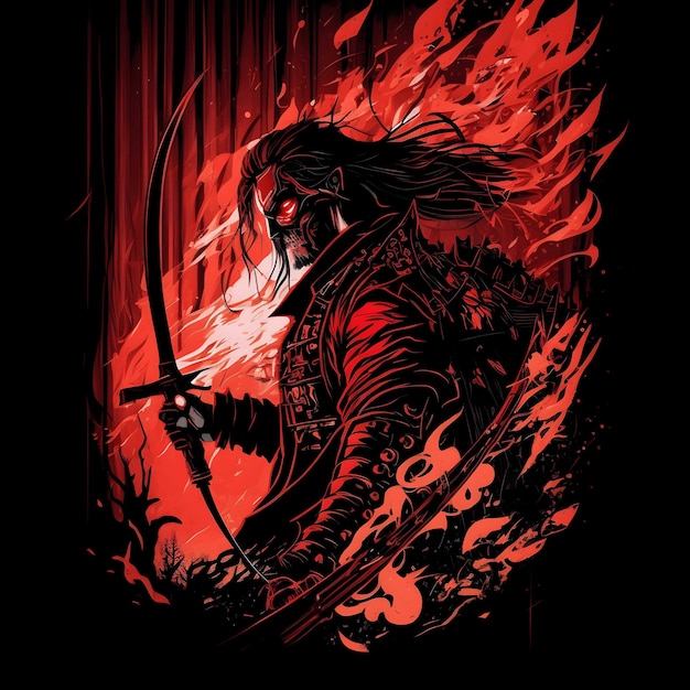 samurai de la muerte negra sobre fondo negro 4096px PNG pintando estilo de arte para el diseño de imágenes prediseñadas de camiseta