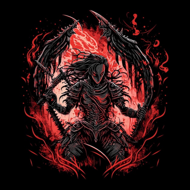 samurai de la muerte negra sobre fondo negro 4096px PNG pintando estilo de arte para el diseño de imágenes prediseñadas de camiseta