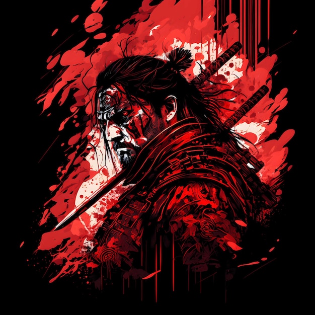 samurai de la muerte negra sobre fondo negro 4096px PNG pintando estilo de arte para el diseño de imágenes prediseñadas de camiseta