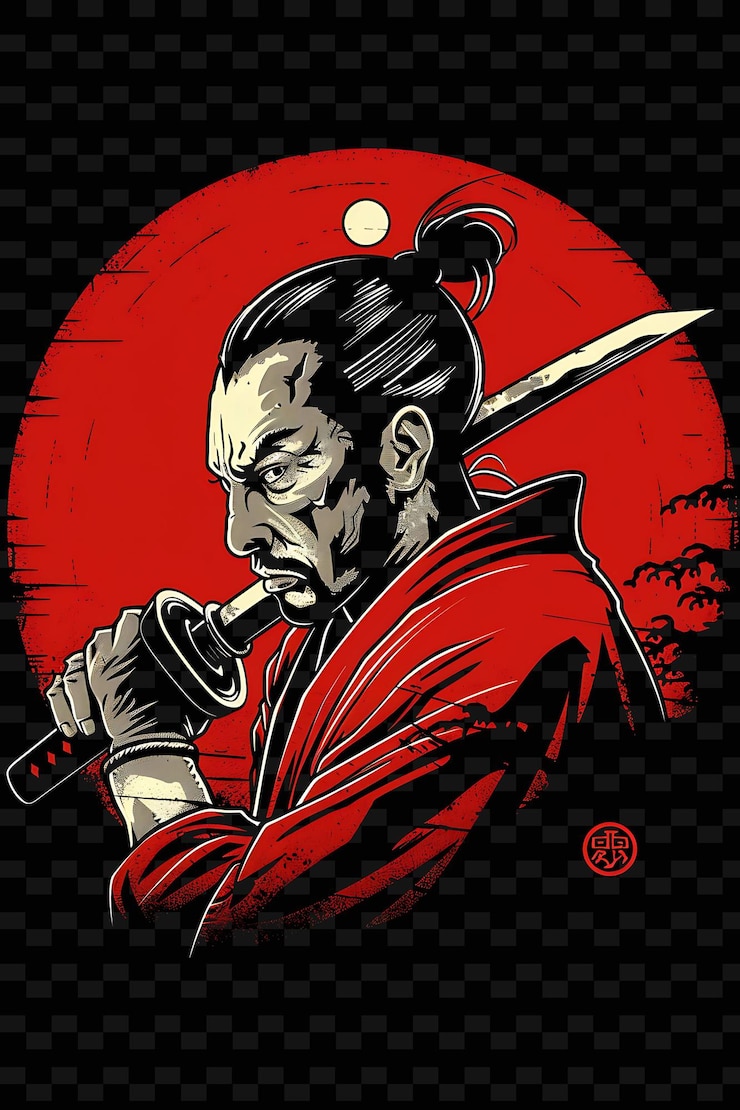 PSD samurai warrior holding a nodachi performing a traditional i flat illustration character portraits