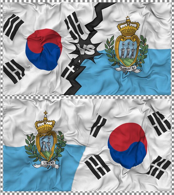 San Marino contra Corea del Sur Media bandera combinada con textura 3D de la tela