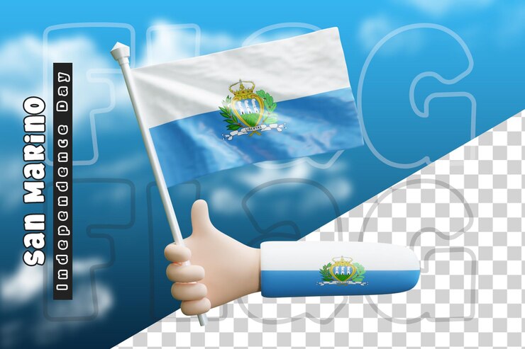 PSD san marino ondeando la bandera en la mano o la bandera de san marino en la mano
