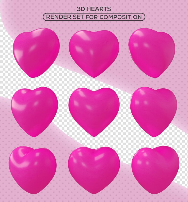 San Valentín 3d render aislado corazón icono conjunto fondo transparente