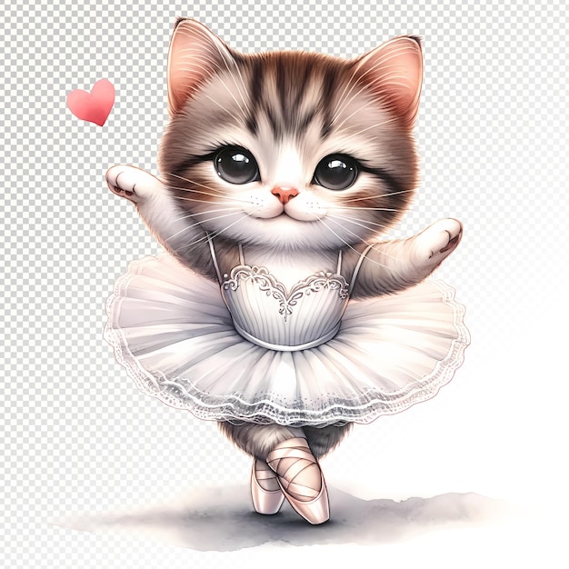 San Valentín lindo gato bailando clipart fondo transparente PSD