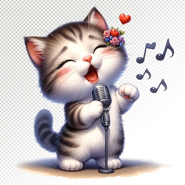 San Valentino simpatico gatto che canta canzone clipart sfondo trasparente PSD