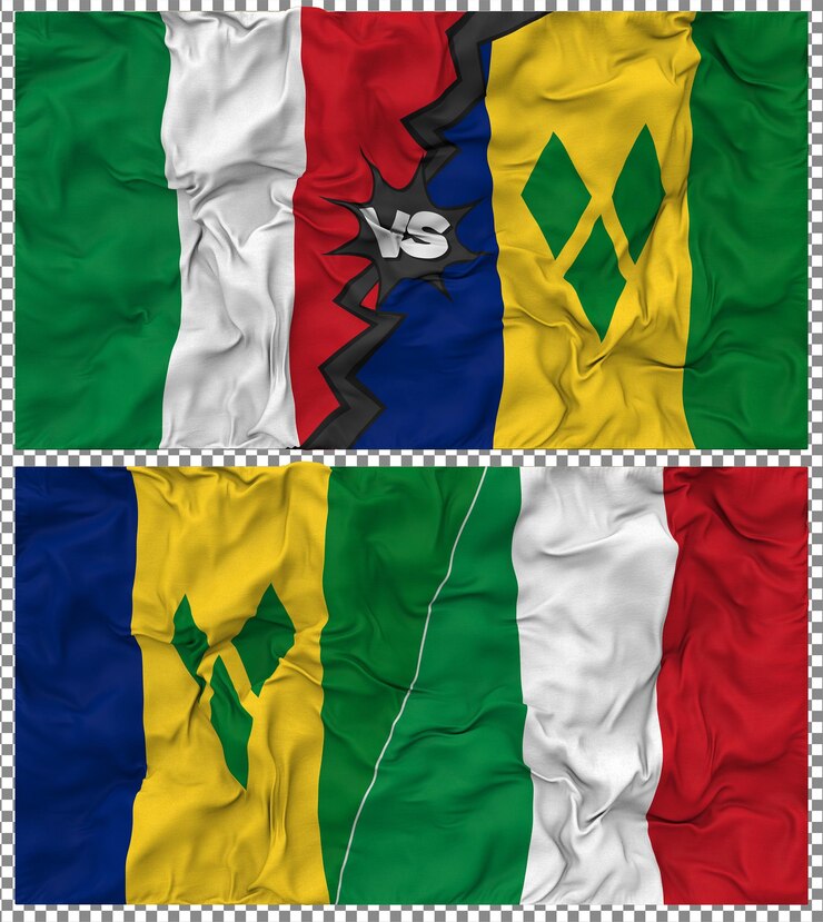 PSD san vicente y las granadinas contra italia media bandera combinada textura de la tela 3d