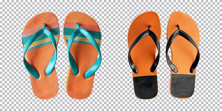 PSD sandalias de goma naranja zapatillas aisladas en un fondo transparente verano recortado vista superior png