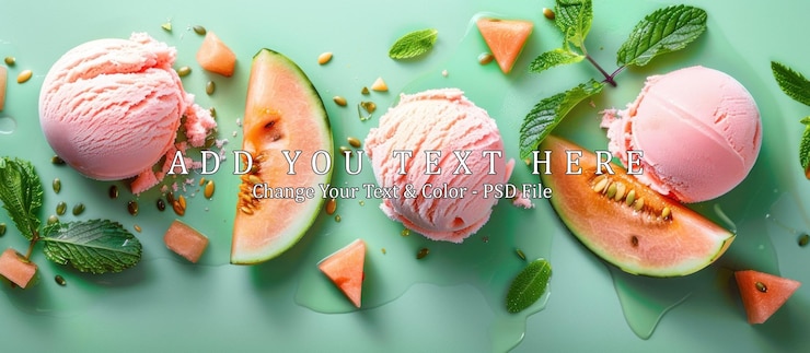 PSD la sandía de verano y el delicioso helado