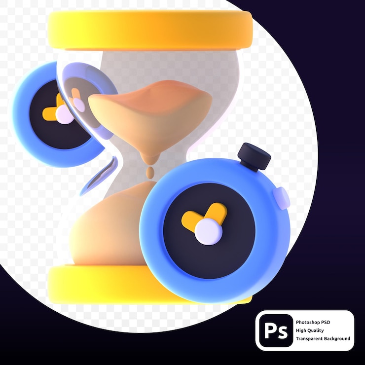 PSD sandtimer in 3d-render für grafische asset-webpräsentationen oder andere