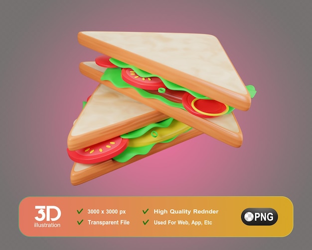 Sanduíche 3d ilustração de ícones de comida em 3d