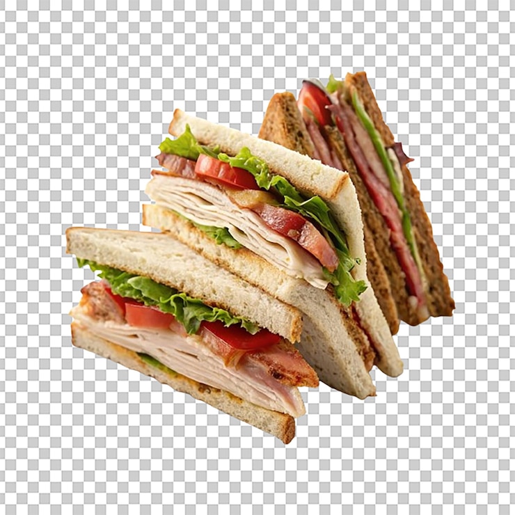 PSD sanduíche club com camadas de peru, alface, bacon e tomate.