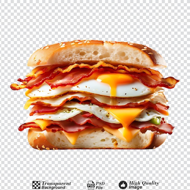 PSD sanduíche com queijo de bacon e ovo isolado em fundo transparente