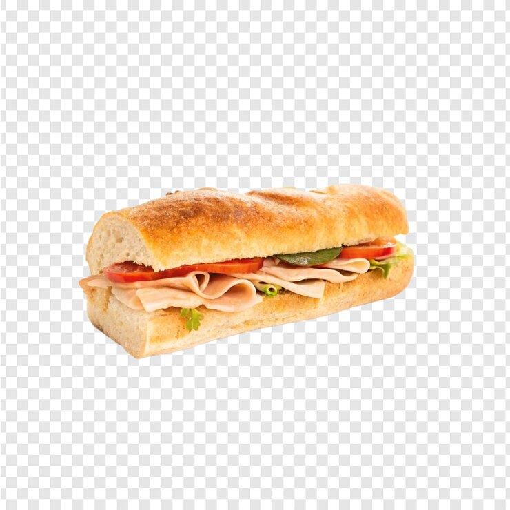 PSD sanduíche com vegetais e carne em fundo branco