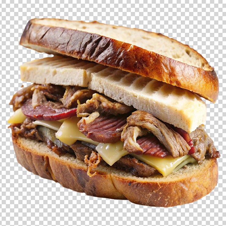 PSD sanduíche de bife e cebola com manteiga com fundo branco isolado