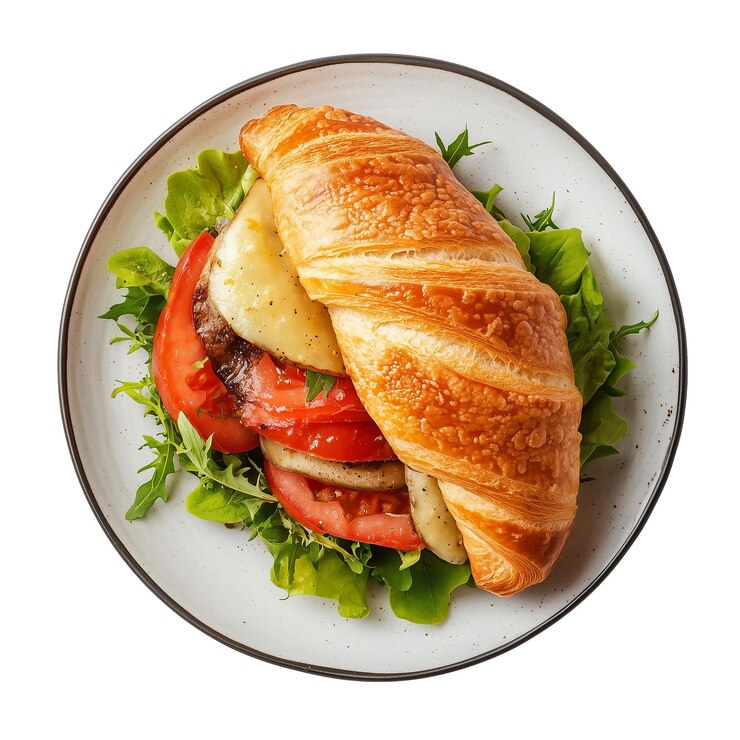 PSD sanduíche de croissant com alface de bacon e tomate num prato