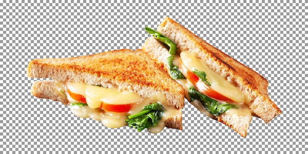 Sanduíche de queijo grelhado com tomate em fundo transparente
