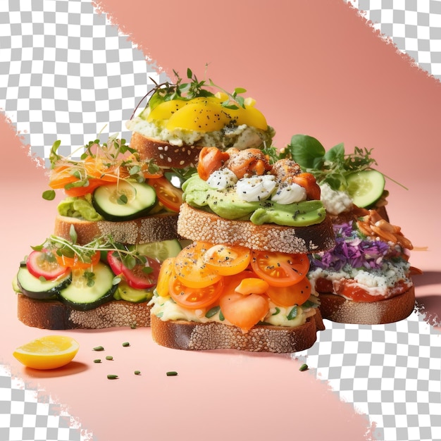 PSD sanduíches com legumes em um fundo laranja de fundo transparente