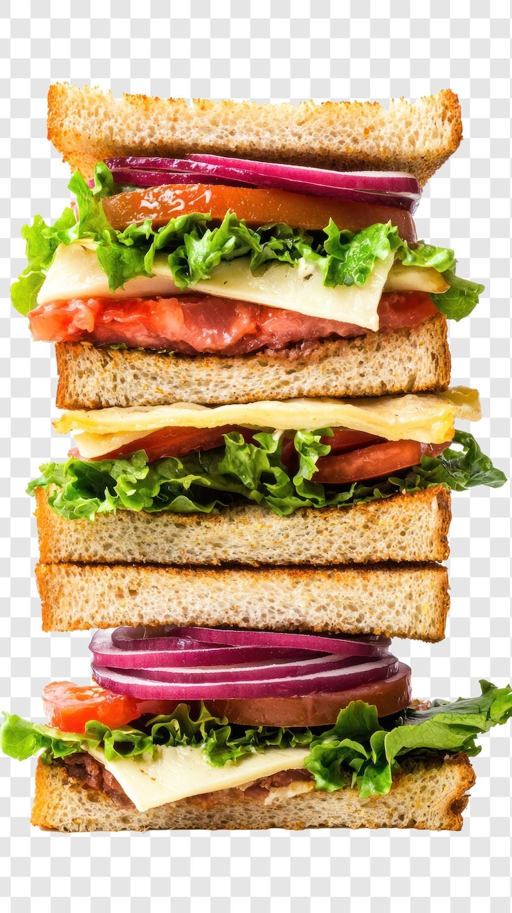 PSD el sándwich alto está aislado sobre un fondo transparente