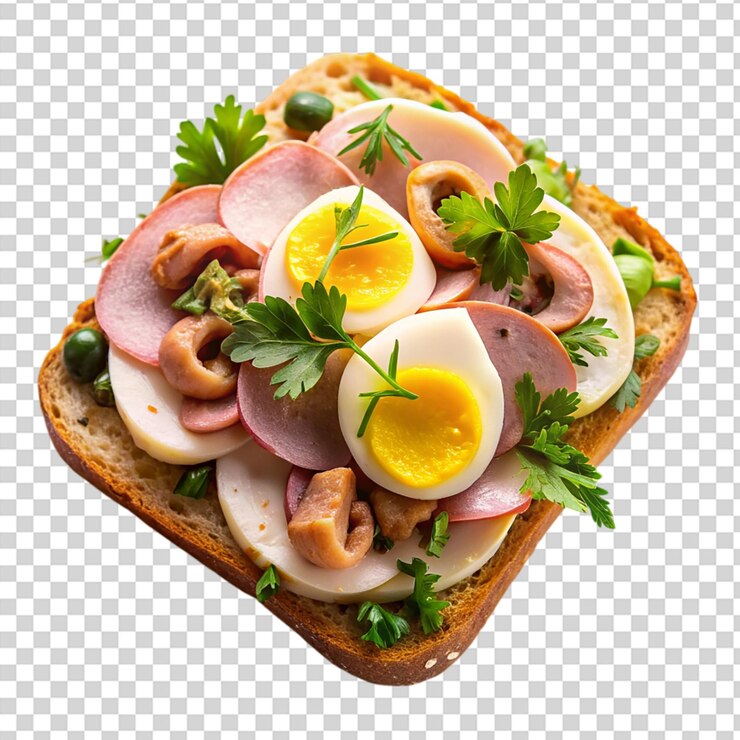 PSD un sándwich de aspecto delicioso con huevos, carne y verduras sobre un fondo transparente
