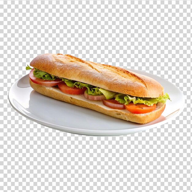 PSD un sandwich sur une assiette avec de la laitue et des tomates sur un fond transparent