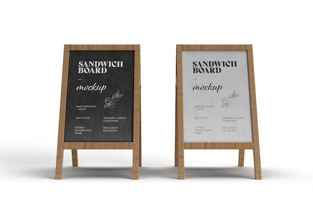 PSD sandwich board mockup design mit bearbeitbarem hintergrund