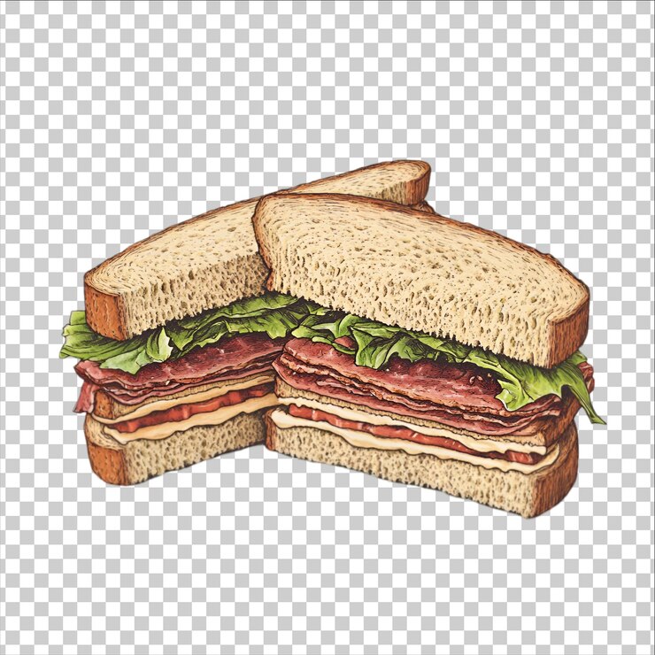 PSD un sándwich con carne y queso en fondo blanco y transparente recorte png