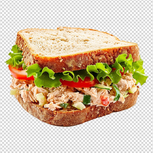 Sándwich casero de ensalada de atún aislado en un fondo transparente png