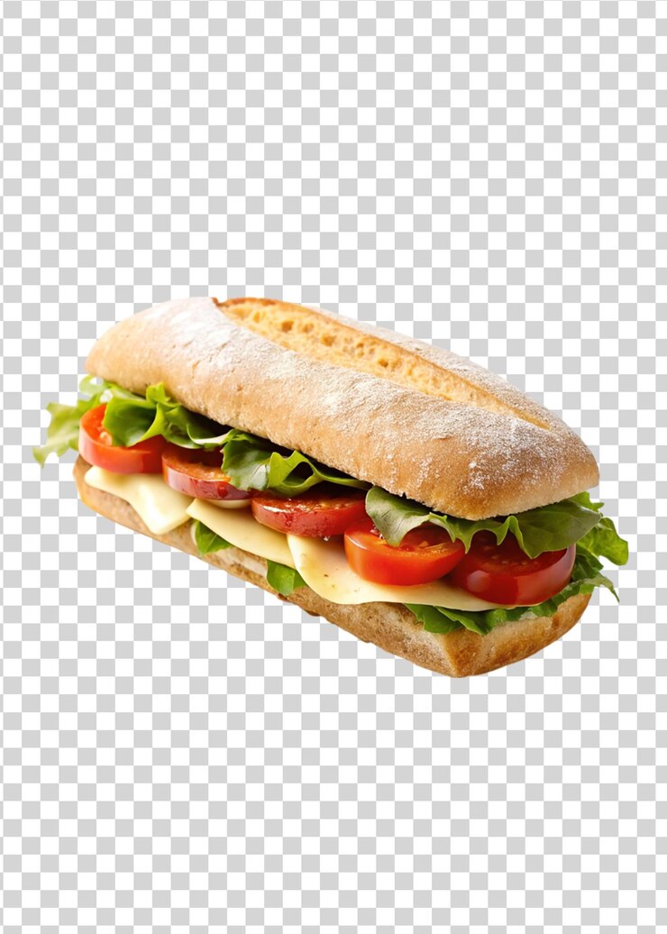 PSD sándwich de ciabatta aislado sobre un fondo transparente
