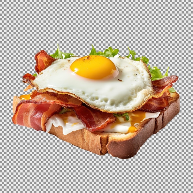 Sandwich con bacon, formaggio e uova su uno sfondo trasparente