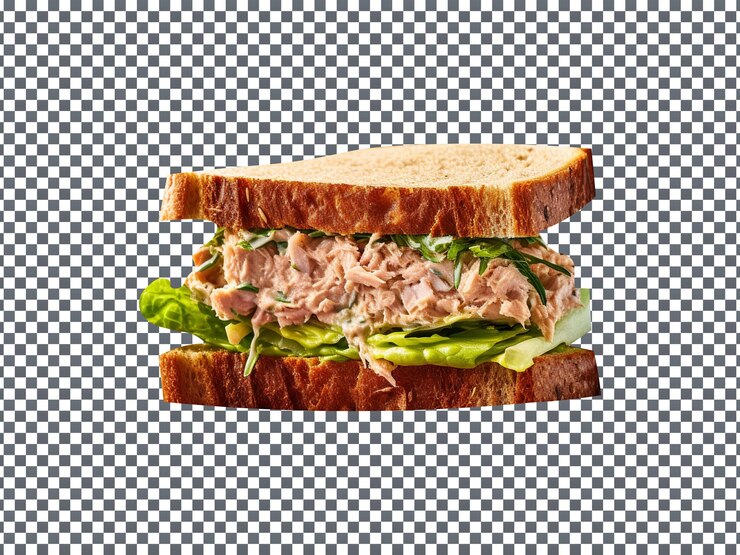PSD sándwich de ensalada de atún delicioso aislado sobre fondo transparente