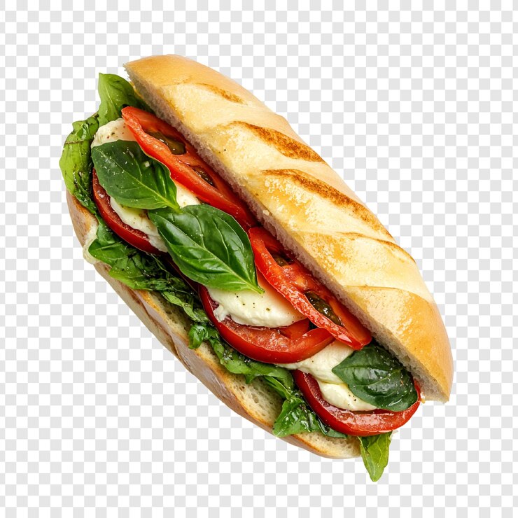 PSD un sándwich fresco y delicioso con queso derretido y tomates.