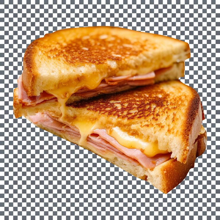 PSD sándwich de jamón y queso gourmet aislado sobre fondo transparente