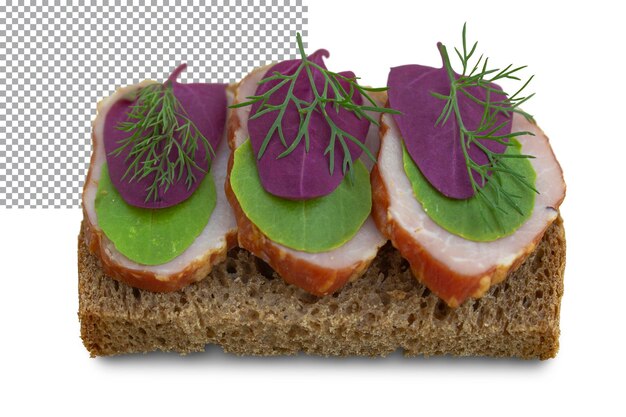 PSD sandwich mit fleisch und kräutern oben isoliert auf transparentem hintergrund