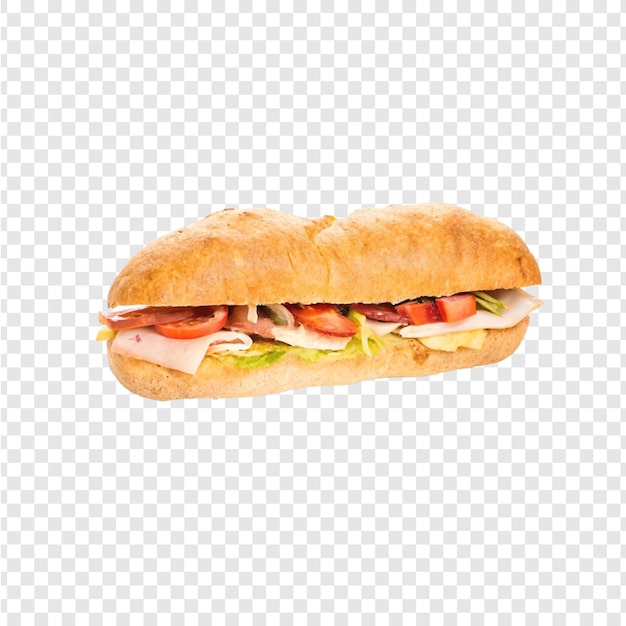 Sandwich mit Gemüse und Fleisch auf weißem Hintergrund