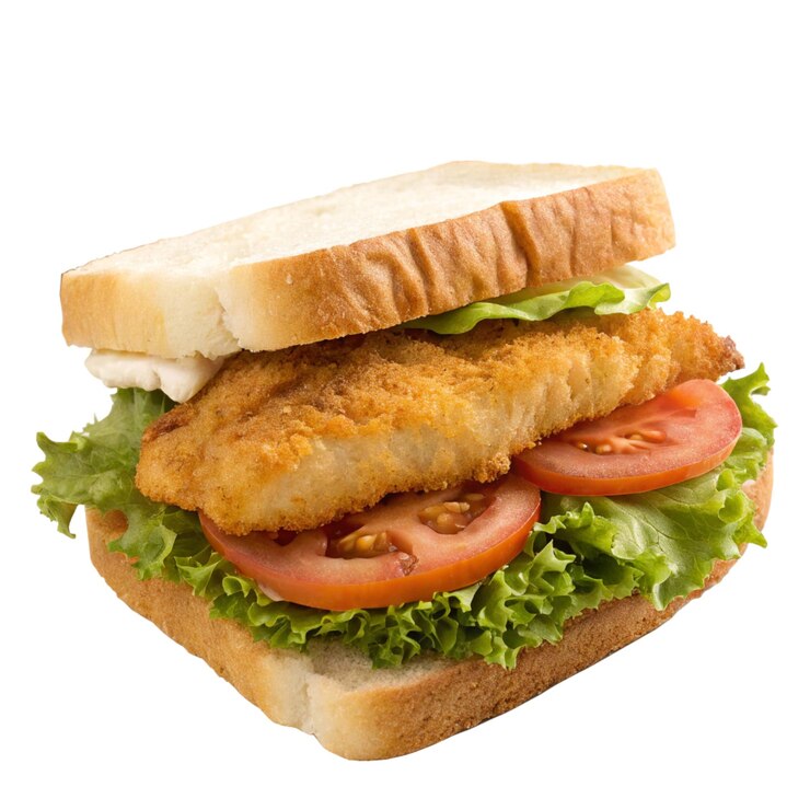 PSD sándwich de pescado sobre un fondo transparente