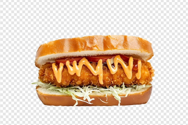 PSD sándwich de pollo crujiente con repollo en un fondo transparente