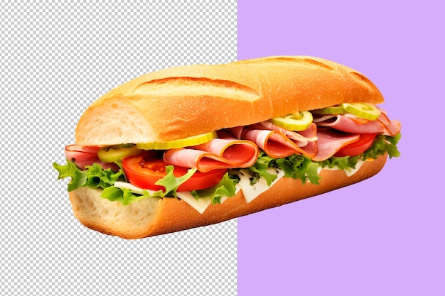Sandwich PSD con pomodori con prosciutto e foglie di insalata su uno sfondo trasparente