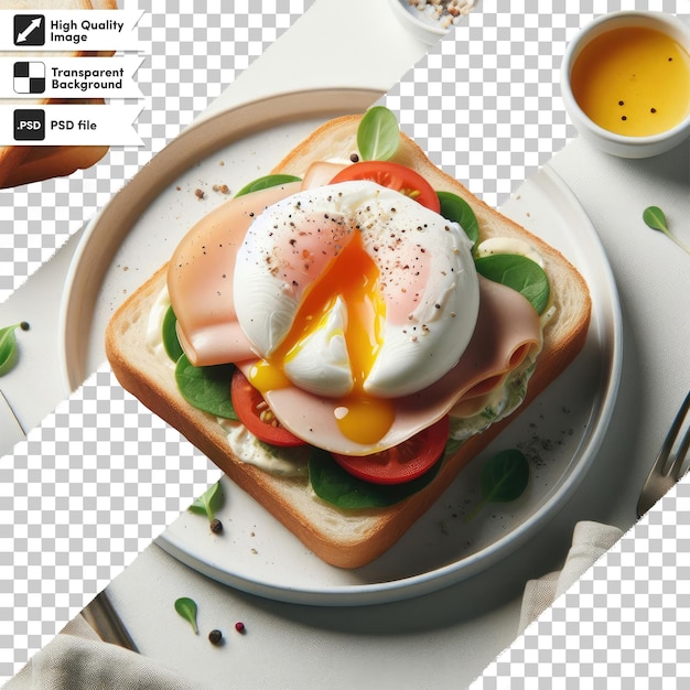 PSD sándwich psd con huevos de salmón ahumados sobre un fondo transparente con capa de máscara editable