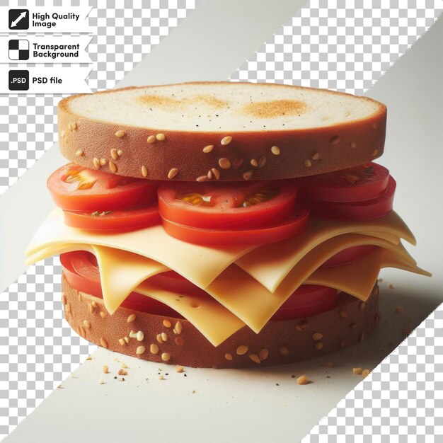 Sándwich psd con tomate y queso en fondo transparente con capa de máscara editable