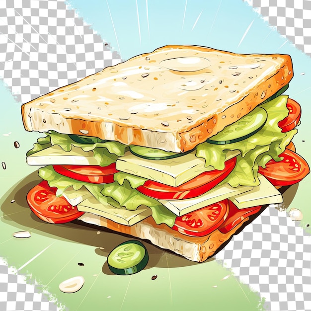 PSD sándwich de queso con fondo transparente de verduras frescas