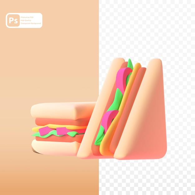 Sándwich en render 3d para presentación web de activos gráficos u otros