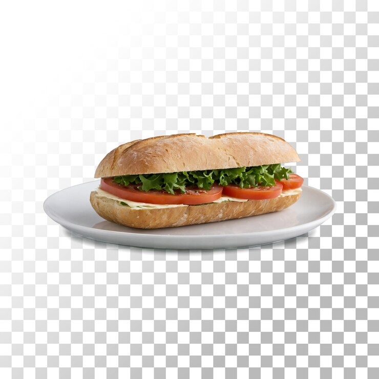 PSD sándwich sencillo de tomate y lechuga aislado sobre un fondo transparente