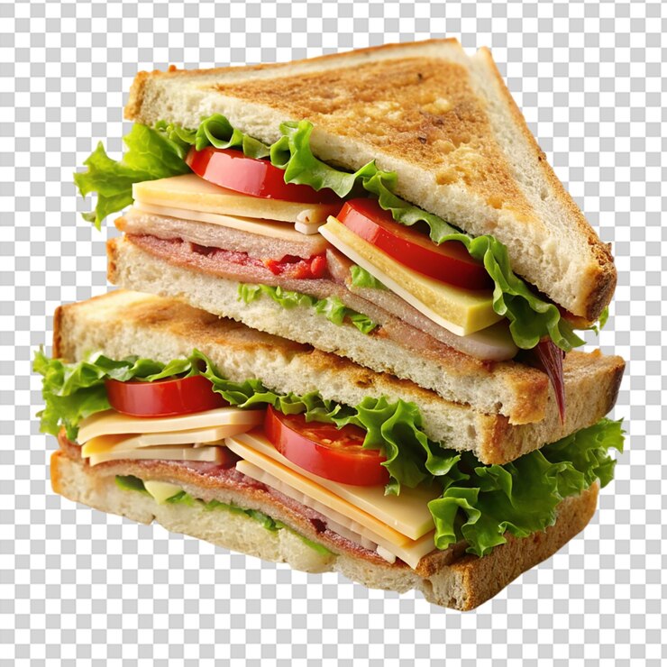 PSD un sándwich con tomate de lechuga y queso en un fondo transparente