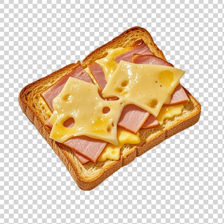 PSD sándwich tostado de queso y jamón aislado sobre un fondo transparente