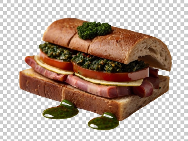 PSD sándwich tradicional argentino con chorizo en un fondo transparente