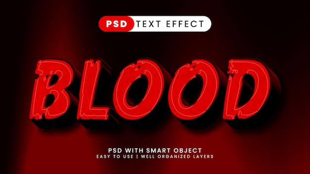 PSD sangre efecto de texto de terror de halloween editable estilo de texto aterrador y rojo