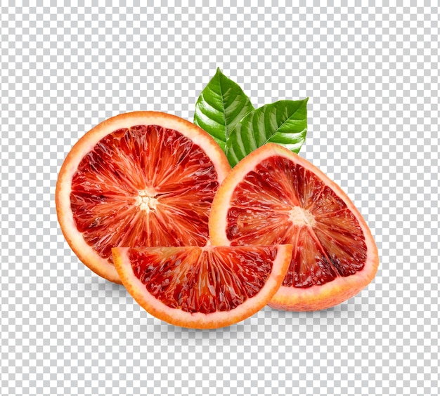 PSD sangue de laranja fresco com folhas isoladas