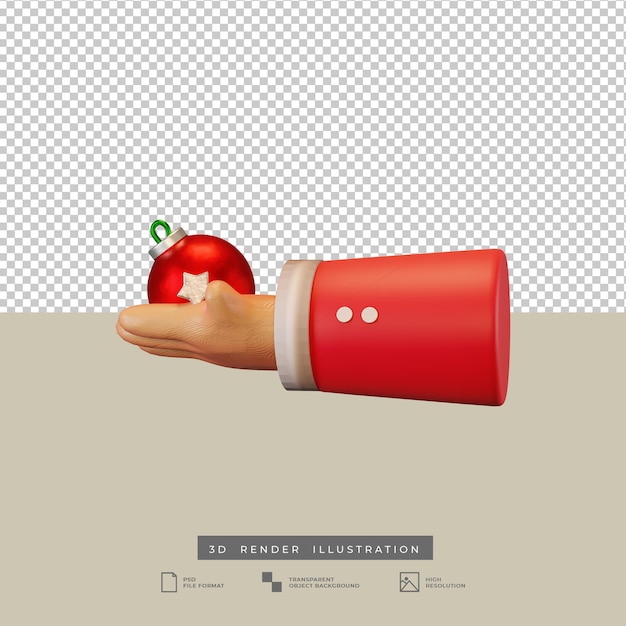 Sankt-hand mit roter weihnachtskugel 3d-illustration