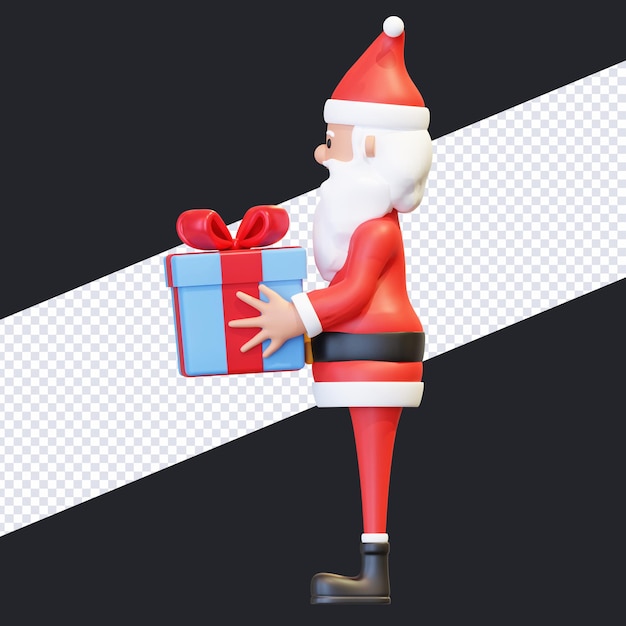 Santa Claus Holding Christmas Gift Box Background Illustration De Rendu 3d