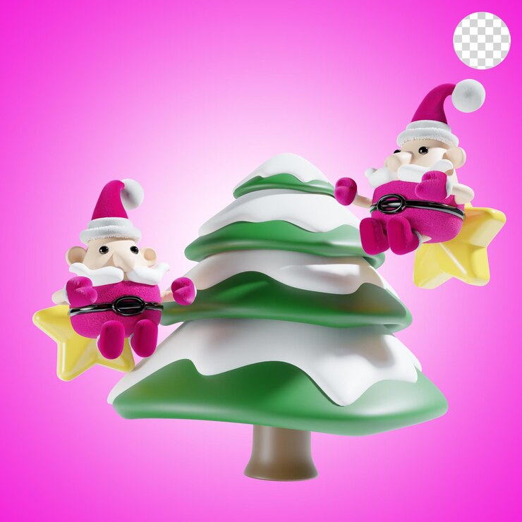 PSD santa claus lindo con árbol de navidad en tema rosa